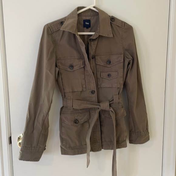 Gap Olive green cotton utility jacket, lined, roll sleeves - Picture 1 of 8